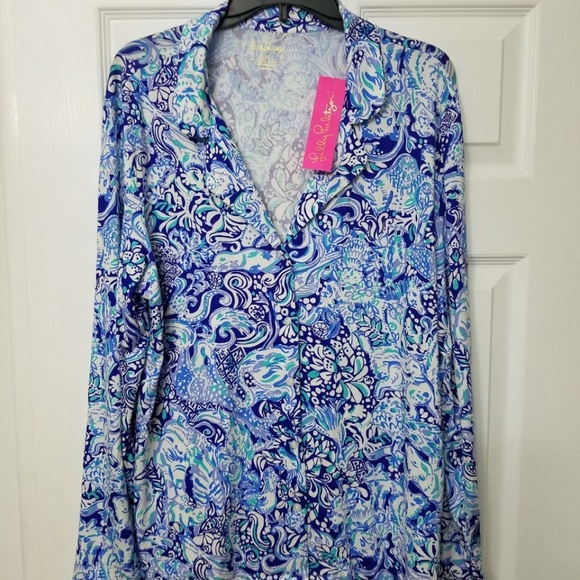 NWT Lilly Pulitzer Ruffle PJ Button-Up Top Animals - Picture 4 of 5